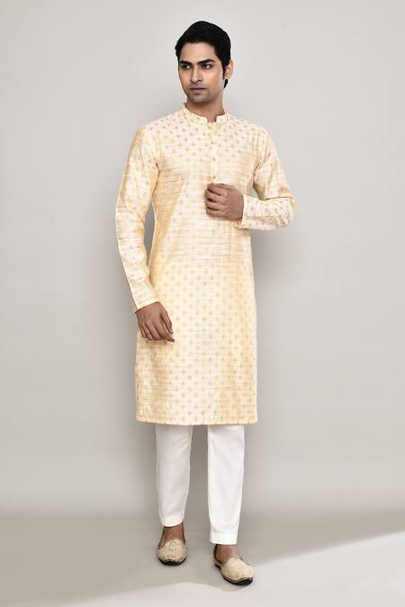 Buy_Arihant Rai Sinha_Peach Chanderi Embroidery Diamond Blossom Woven Kurta 