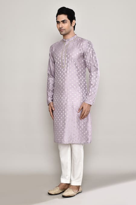 Shop_Arihant Rai Sinha_Purple Chanderi, Jacquard Lace Ditsy Crest Woven Kurta _Online_at_Aza_Fashions
