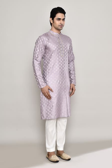 Arihant Rai Sinha_Purple Chanderi, Jacquard Lace Ditsy Crest Woven Kurta _at_Aza_Fashions