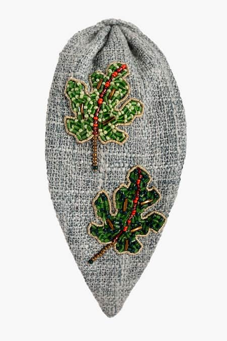 Moyolu Leaves Embroidered Grey Headband 