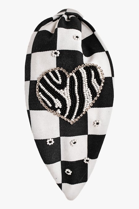 Moyolu Black Beaded Heart Embroidered Headband 