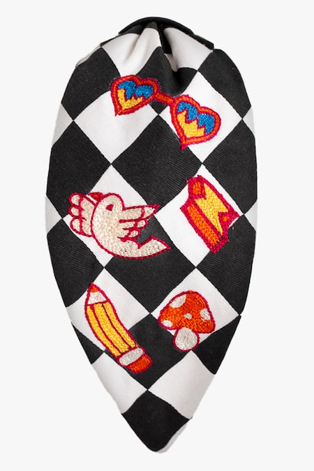 Moyolu Black Chequered Embroidered Headband 