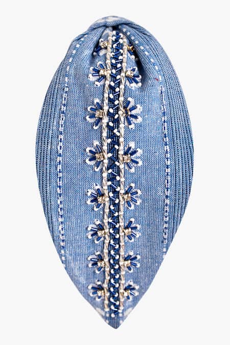 Moyolu Beaded Embroidered Blue Headband 