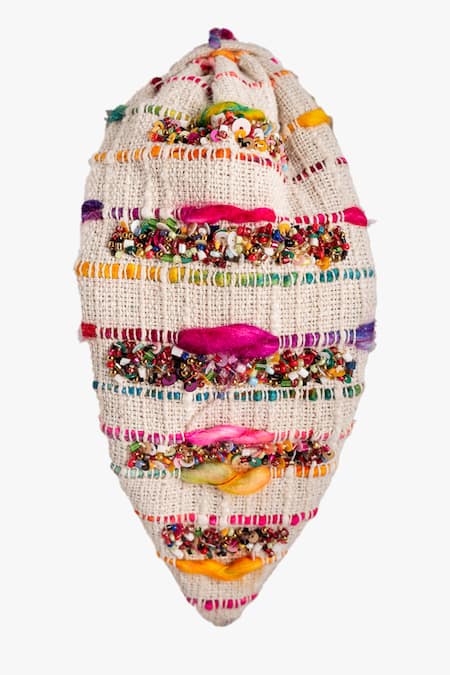 Moyolu Beige Abstract Pattern Embroidered Headband 