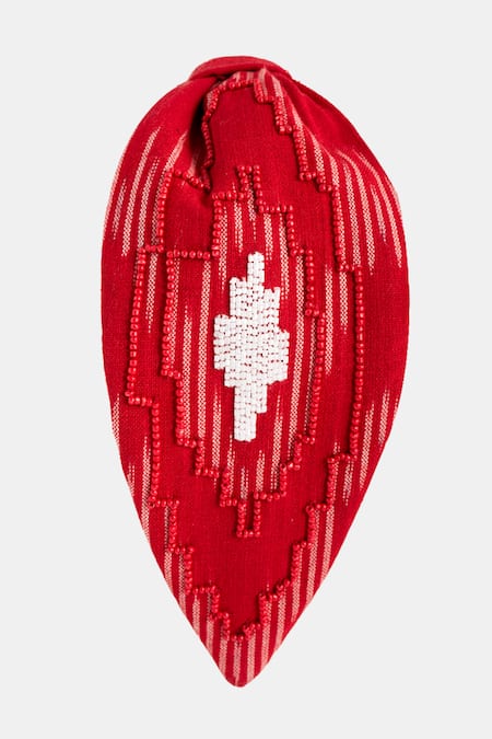 Moyolu Red Ikat Pattern Beaded Headband 