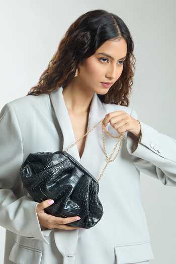 Boxwish By Bhumika_Black Croc Skin Textured Clutch Bag _Online_at_Aza_Fashions