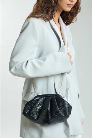 Buy_Boxwish By Bhumika_Black Croc Skin Textured Clutch Bag _Online_at_Aza_Fashions