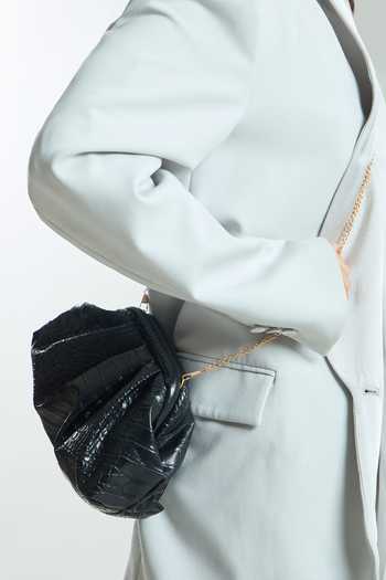 Shop_Boxwish By Bhumika_Black Croc Skin Textured Clutch Bag _Online_at_Aza_Fashions