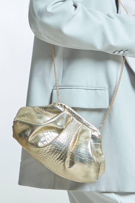 Boxwish By Bhumika_Gold Vintage Cloud Textured Clutch Bag _Online_at_Aza_Fashions