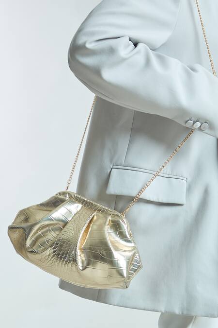 Shop_Boxwish By Bhumika_Gold Vintage Cloud Textured Clutch Bag _Online_at_Aza_Fashions