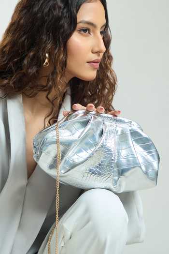 Boxwish By Bhumika_Silver Vintage Cloud Textured Clutch Sling Bag _at_Aza_Fashions