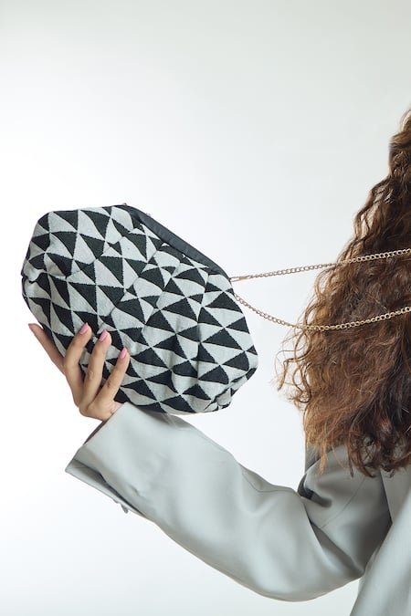 Boxwish By Bhumika_Black Pyramid Woven Clutch Bag _Online_at_Aza_Fashions