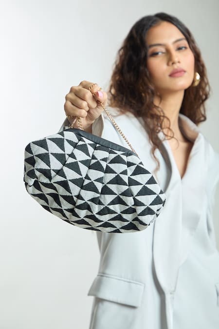 Buy_Boxwish By Bhumika_Black Pyramid Woven Clutch Bag _Online_at_Aza_Fashions