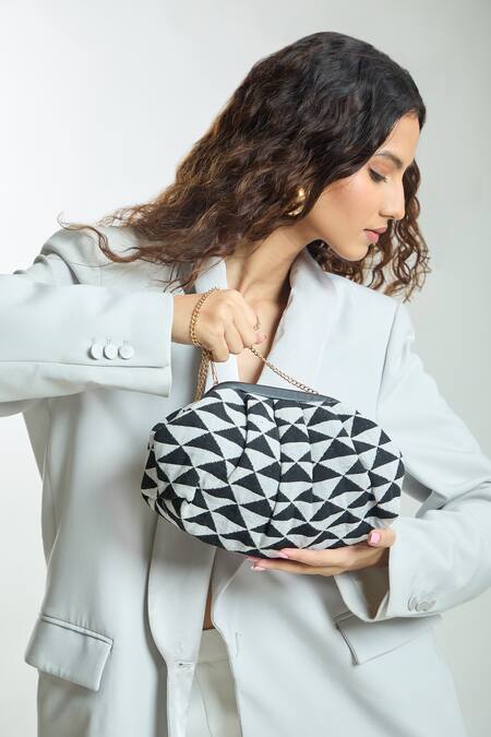 Shop_Boxwish By Bhumika_Black Pyramid Woven Clutch Bag _Online_at_Aza_Fashions