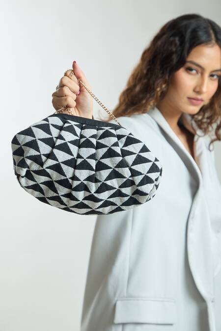 Boxwish By Bhumika_Black Pyramid Woven Clutch Bag _at_Aza_Fashions