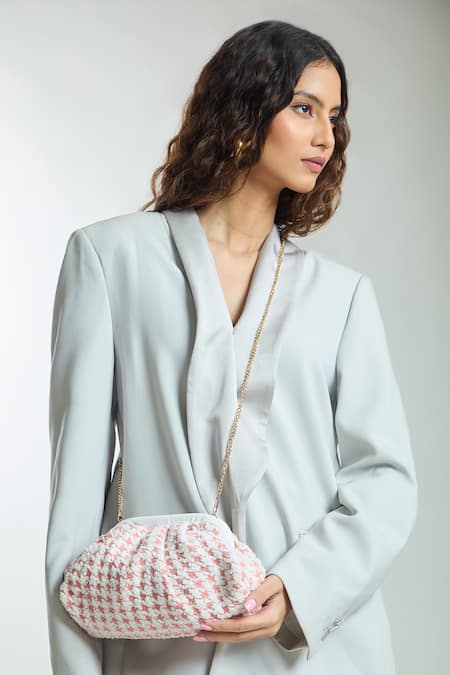 Boxwish By Bhumika_Pink Houndstooth Clutch Bag _Online_at_Aza_Fashions