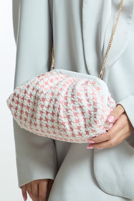 Buy_Boxwish By Bhumika_Pink Houndstooth Clutch Bag _Online_at_Aza_Fashions