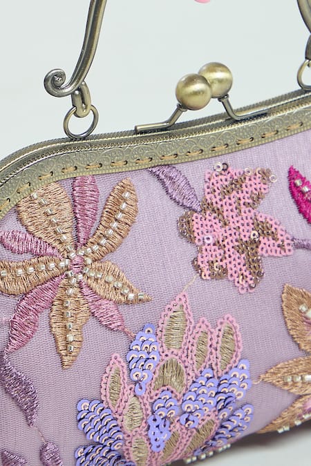 Boxwish By Bhumika Purple Sequins, Embroidery Flora Clutch Online at Aza Fashions Boxwish By Bhumika_Purple Sequins, Embroidery Flora Clutch _Online_at_Aza_Fashions
