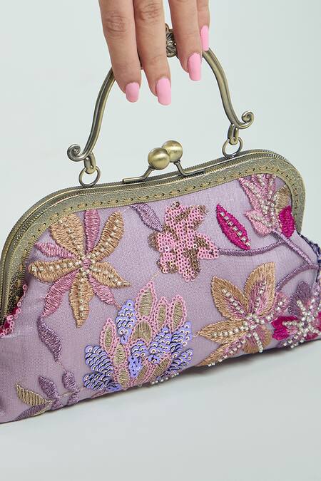 Buy Boxwish By Bhumika Purple Sequins, Embroidery Flora Clutch Online at Aza Fashions Buy_Boxwish By Bhumika_Purple Sequins, Embroidery Flora Clutch _Online_at_Aza_Fashions