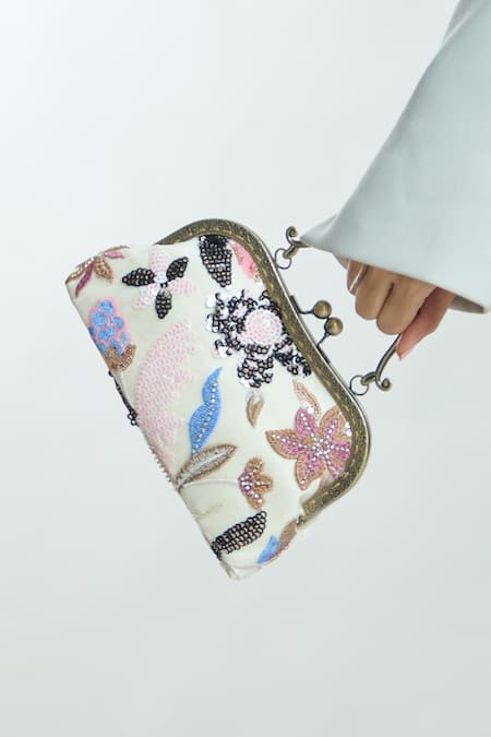 Buy_Boxwish By Bhumika_White Sequins, Embroidery Clutch Bag _Online_at_Aza_Fashions