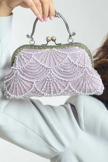 Boxwish By Bhumika Purple Cut Work, Pearls Mermaid Cutdana Clutch Bag Online at Aza Fashions Boxwish By Bhumika_Purple Cut Work, Pearls Mermaid Cutdana Clutch Bag _Online_at_Aza_Fashions