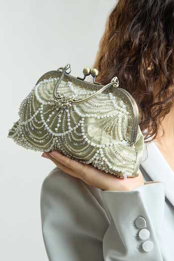 Boxwish By Bhumika Beige Pearls, Cut Work Cutdana Clutch Bag Online at Aza Fashions Boxwish By Bhumika_Beige Pearls, Cut Work Cutdana Clutch Bag _Online_at_Aza_Fashions