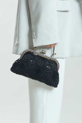 Shop Boxwish By Bhumika Black Cut Work, Pearls Mermaid Embellished Clutch Bag at Aza Fashions Shop_Boxwish By Bhumika_Black Cut Work, Pearls Mermaid Embellished Clutch Bag _at_Aza_Fashions