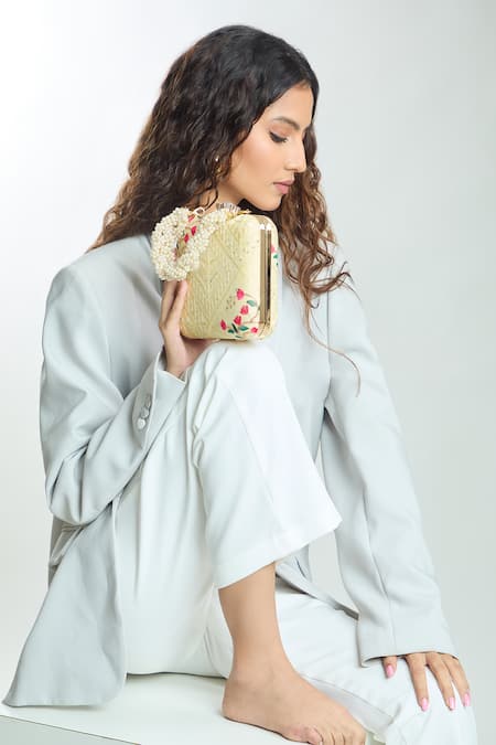 Shop Boxwish By Bhumika Yellow Embroidery, Sequins Lucknowi Bloom Threadwork Clutch Bag at Aza Fashions Shop_Boxwish By Bhumika_Yellow Embroidery, Sequins Lucknowi Bloom Threadwork Clutch Bag _at_Aza_Fashions