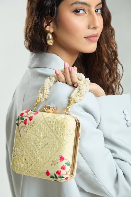 Buy Boxwish By Bhumika Yellow Embroidery, Sequins Lucknowi Bloom Threadwork Clutch Bag Online at Aza Fashions Buy_Boxwish By Bhumika_Yellow Embroidery, Sequins Lucknowi Bloom Threadwork Clutch Bag _Online_at_Aza_Fashions