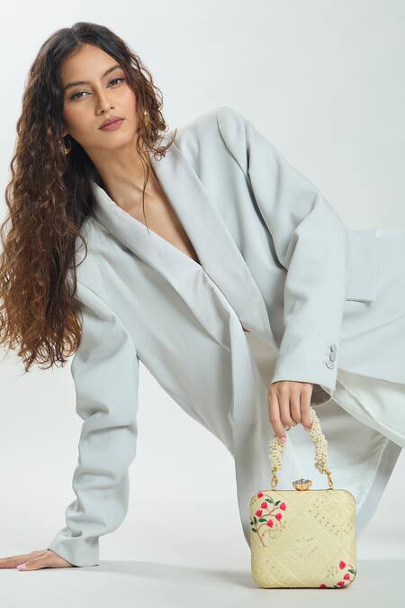 Shop Boxwish By Bhumika Yellow Embroidery, Sequins Lucknowi Bloom Threadwork Clutch Bag Online at Aza Fashions Shop_Boxwish By Bhumika_Yellow Embroidery, Sequins Lucknowi Bloom Threadwork Clutch Bag _Online_at_Aza_Fashions