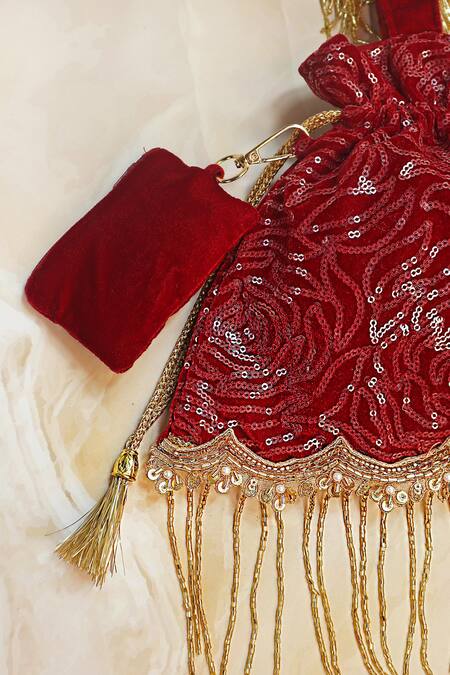 Soho Boho Studio By Aarti Thakur_Red Cut Dana Velvet Sequin Embellished Potli _Online_at_Aza_Fashions