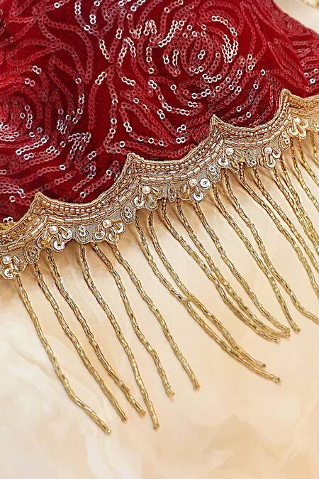 Buy_Soho Boho Studio By Aarti Thakur_Red Cut Dana Velvet Sequin Embellished Potli _Online_at_Aza_Fashions
