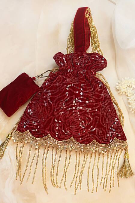 Shop_Soho Boho Studio By Aarti Thakur_Red Cut Dana Velvet Sequin Embellished Potli _Online_at_Aza_Fashions