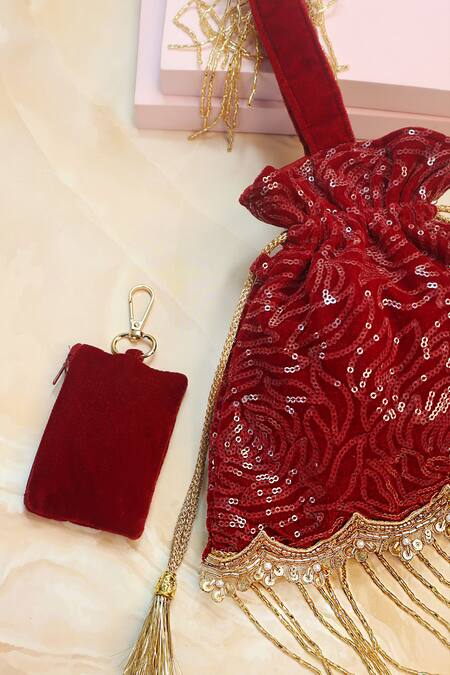 Buy_Soho Boho Studio By Aarti Thakur_Red Cut Dana Velvet Sequin Embellished Potli 