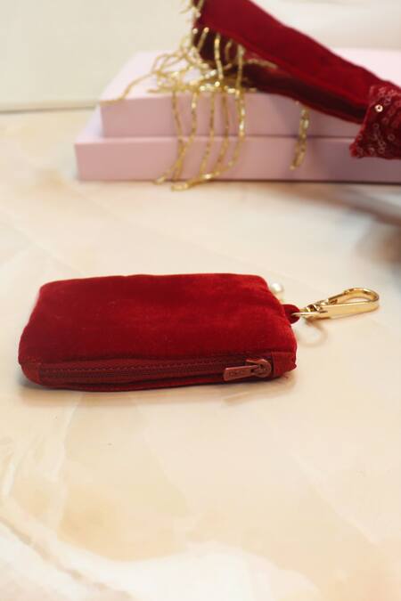 Shop_Soho Boho Studio By Aarti Thakur_Red Cut Dana Velvet Sequin Embellished Potli 