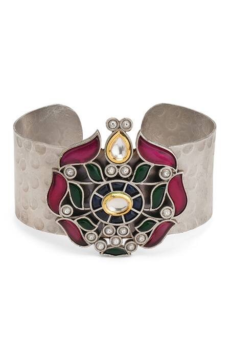 Curio Cottage Silver Plated Stones Gypsy Multi Cuff Online at Aza Fashions Curio Cottage_Silver Plated Stones Gypsy Multi Cuff_Online_at_Aza_Fashions