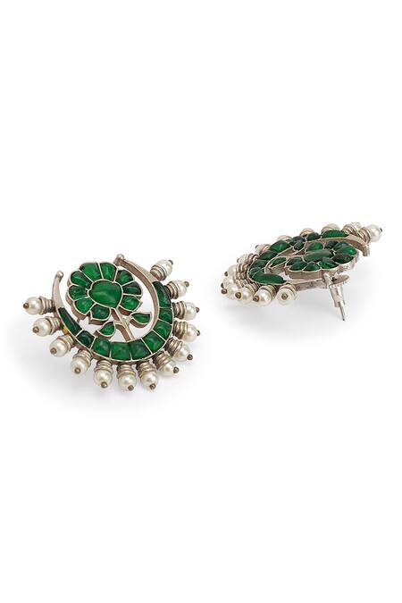 Buy Curio Cottage Green Pearls, Stones Gypsy Chandbali Earrings Online at Aza Fashions Buy_Curio Cottage_Green Pearls, Stones Gypsy Chandbali Earrings_Online_at_Aza_Fashions