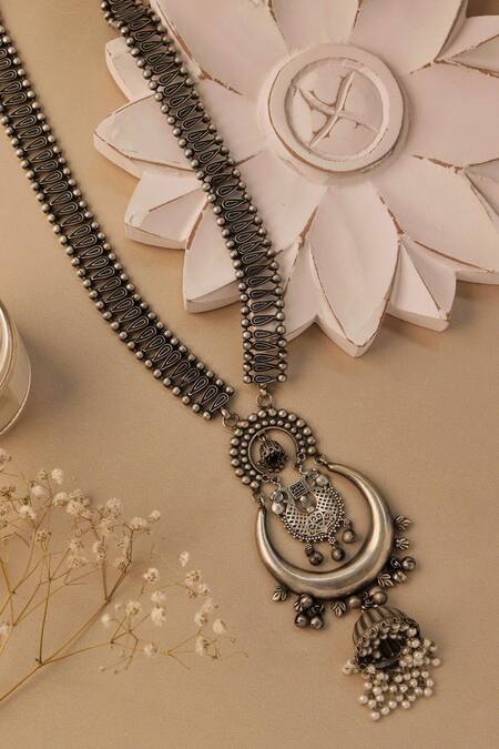 Shop Curio Cottage Silver Plated The Gypsy Sacred Moon Necklace at Aza Fashions Shop_Curio Cottage_Silver Plated The Gypsy Sacred Moon Necklace_at_Aza_Fashions