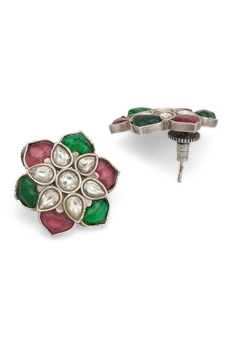 Curio Cottage Silver Plated Stones Gypsy Spring Bling Long Necklace Set Online at Aza Fashions Curio Cottage_Silver Plated Stones Gypsy Spring Bling Long Necklace Set_Online_at_Aza_Fashions