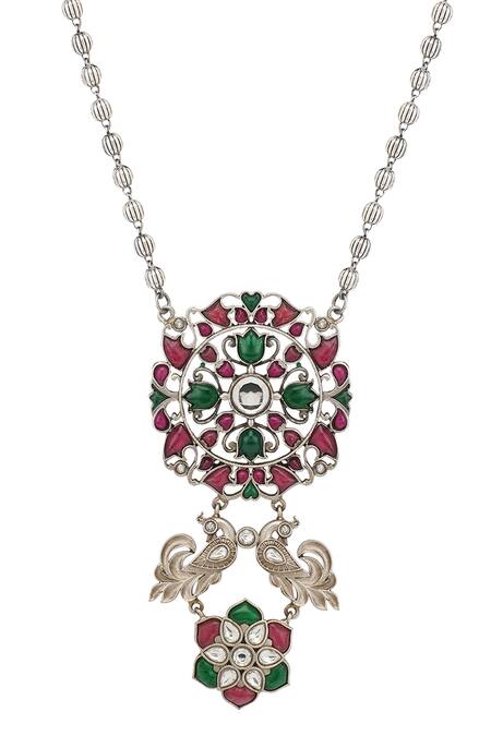 Shop Curio Cottage Silver Plated Stones Gypsy Spring Bling Long Necklace Set Online at Aza Fashions Shop_Curio Cottage_Silver Plated Stones Gypsy Spring Bling Long Necklace Set_Online_at_Aza_Fashions