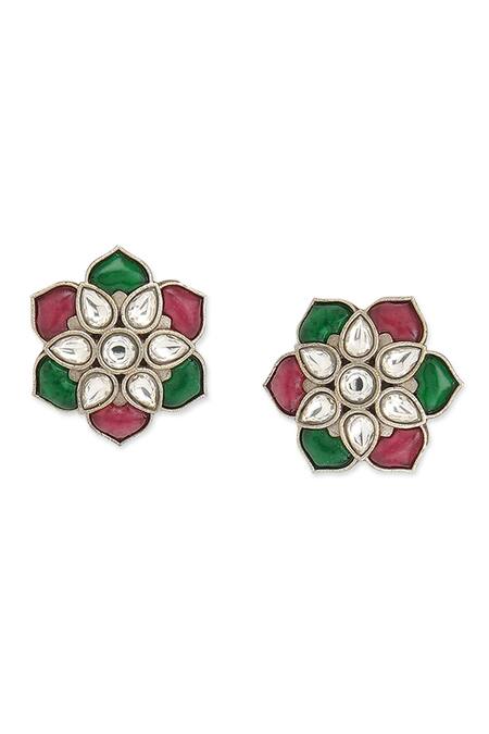 Curio Cottage Silver Plated Stones Gypsy Spring Bling Long Necklace Set at Aza Fashions Curio Cottage_Silver Plated Stones Gypsy Spring Bling Long Necklace Set_at_Aza_Fashions