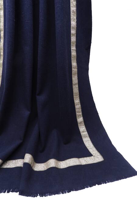 Buy_Pashma_Blue Silk Cashmere Border Scarf _Online_at_Aza_Fashions