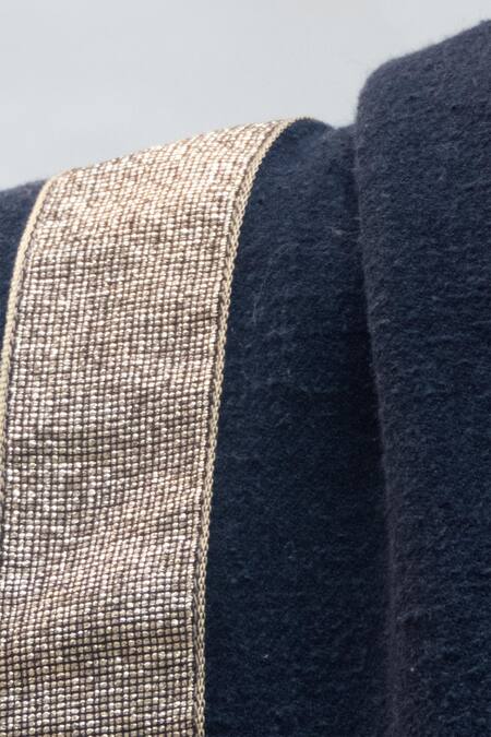 Pashma_Blue Silk Cashmere Border Scarf _at_Aza_Fashions