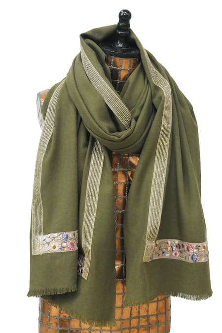 Pashma Floral Thread & Sequin Embroidered Scarf 