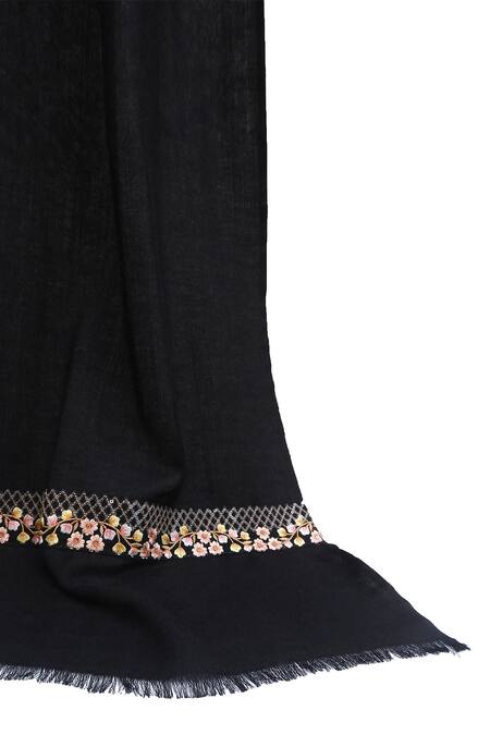 Shop_Pashma_Black Floral Silk Cashmere Embroidered Scarf _Online_at_Aza_Fashions