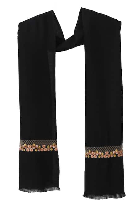 Pashma Silk Cashmere Floral Embroidered Scarf 