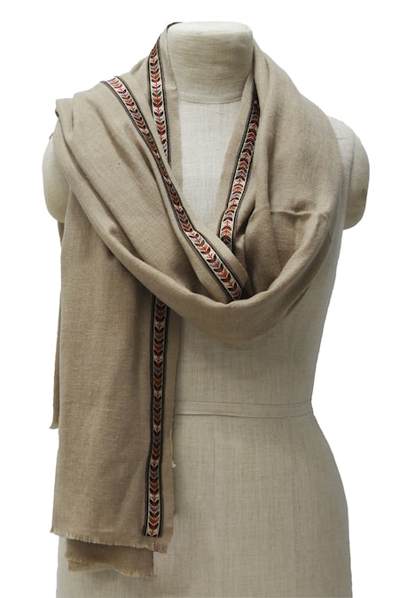 Buy Pashma Brown Thread Lace Embroidered Scarf Online at Aza Fashions Buy_Pashma_Brown Thread Lace Embroidered Scarf _Online_at_Aza_Fashions