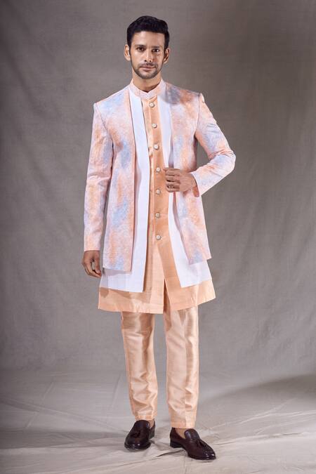 Buy Arihant Rai Sinha White Silk, Brocade Embroidery Abstract Ombre Sherwani With Pyjama Online at Aza Fashions Buy_Arihant Rai Sinha_White Silk, Brocade Embroidery Abstract Ombre Sherwani With Pyjama _Online_at_Aza_Fashions