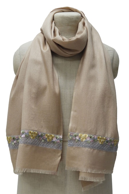 Pashma Floral Line Embroidered Scarf 