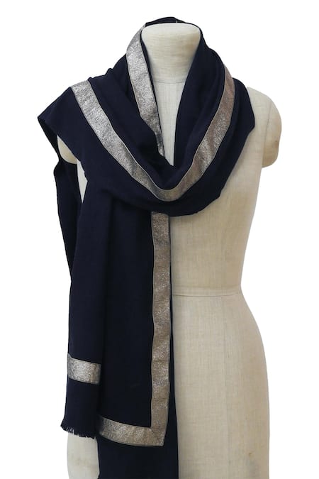 Pashma Silk Cashmere Border Scarf 